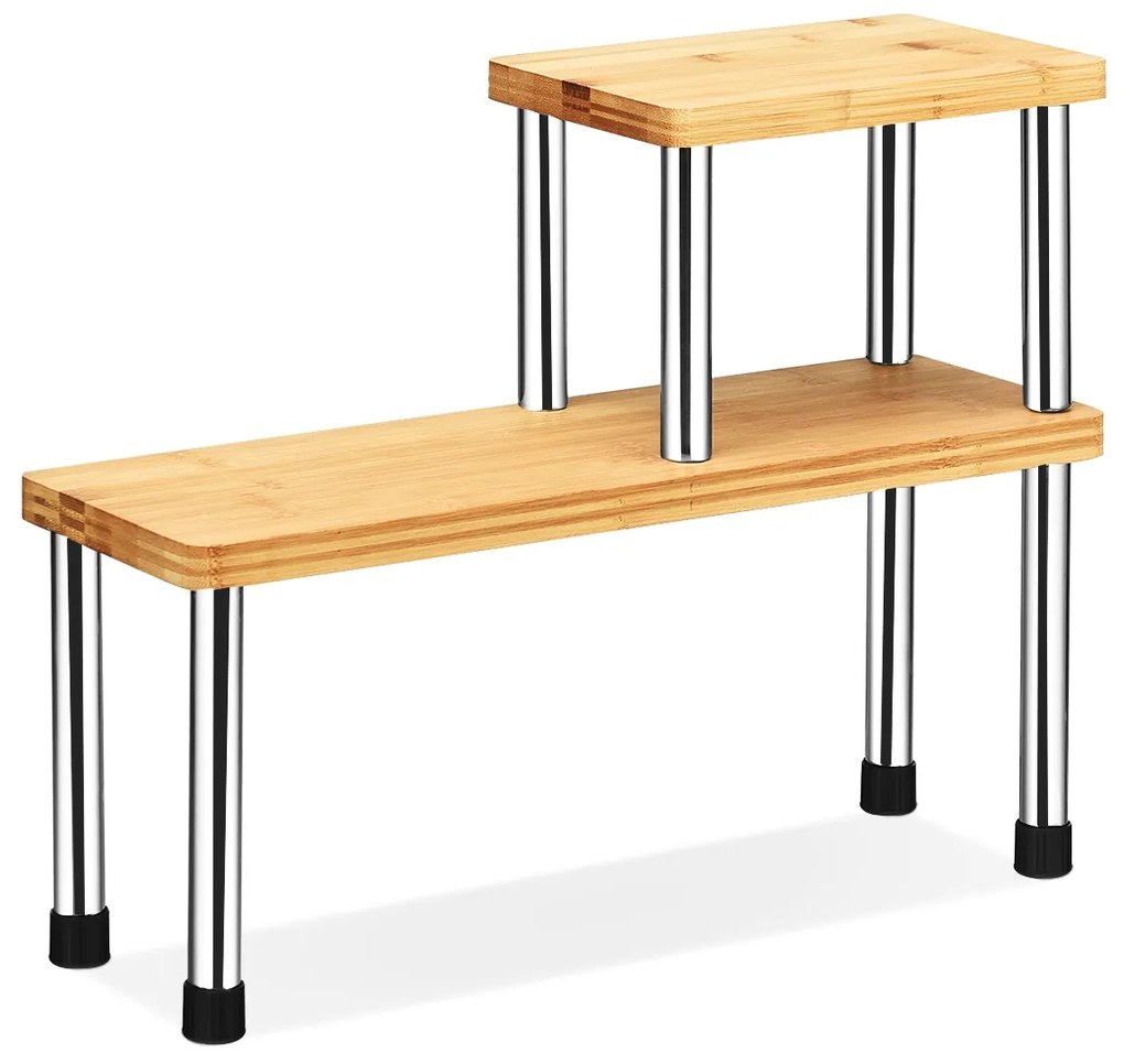 Prateleira com 2 Prateleiras de ângulo rectangular em Bambu e Aço Inoxidável para maximizar o uso do espaço 45 x 16 x 35 cm