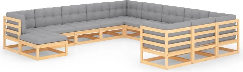 12 pcs conjunto lounge de jardim com almofadões pinho maciço