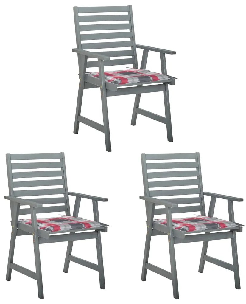 vidaXL Cadeiras de jantar p/ jardim 3 pcs c/ almofadões acácia maciça