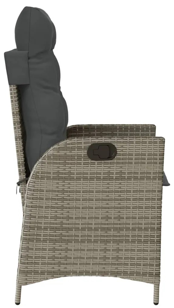Cadeiras jardim reclináveis 2 pcs c/ almofadões vime PE cinza