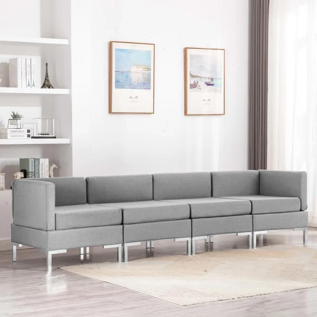 4 pcs conjunto de sofás tecido cinzento-claro