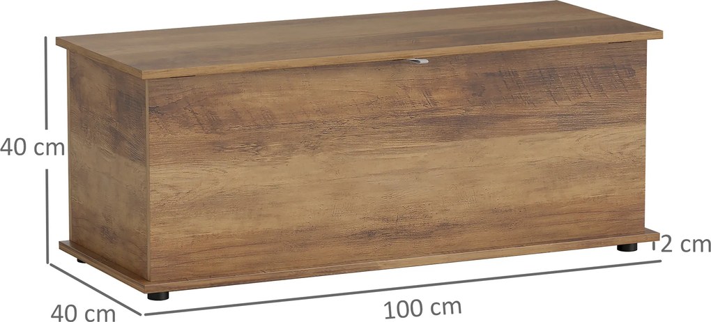 Caixa de arrumação 100 x 40 x 40 cm, banco com tampa rebatível e dobradiças de segurança, castanho