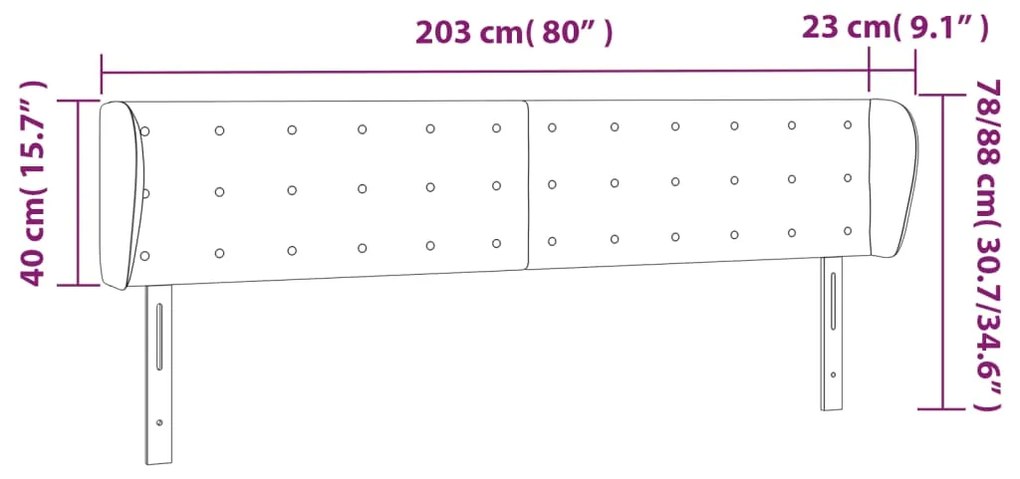 Cabeceira cama abas tecido 203x23x78/88 cm cinzento-acastanhado