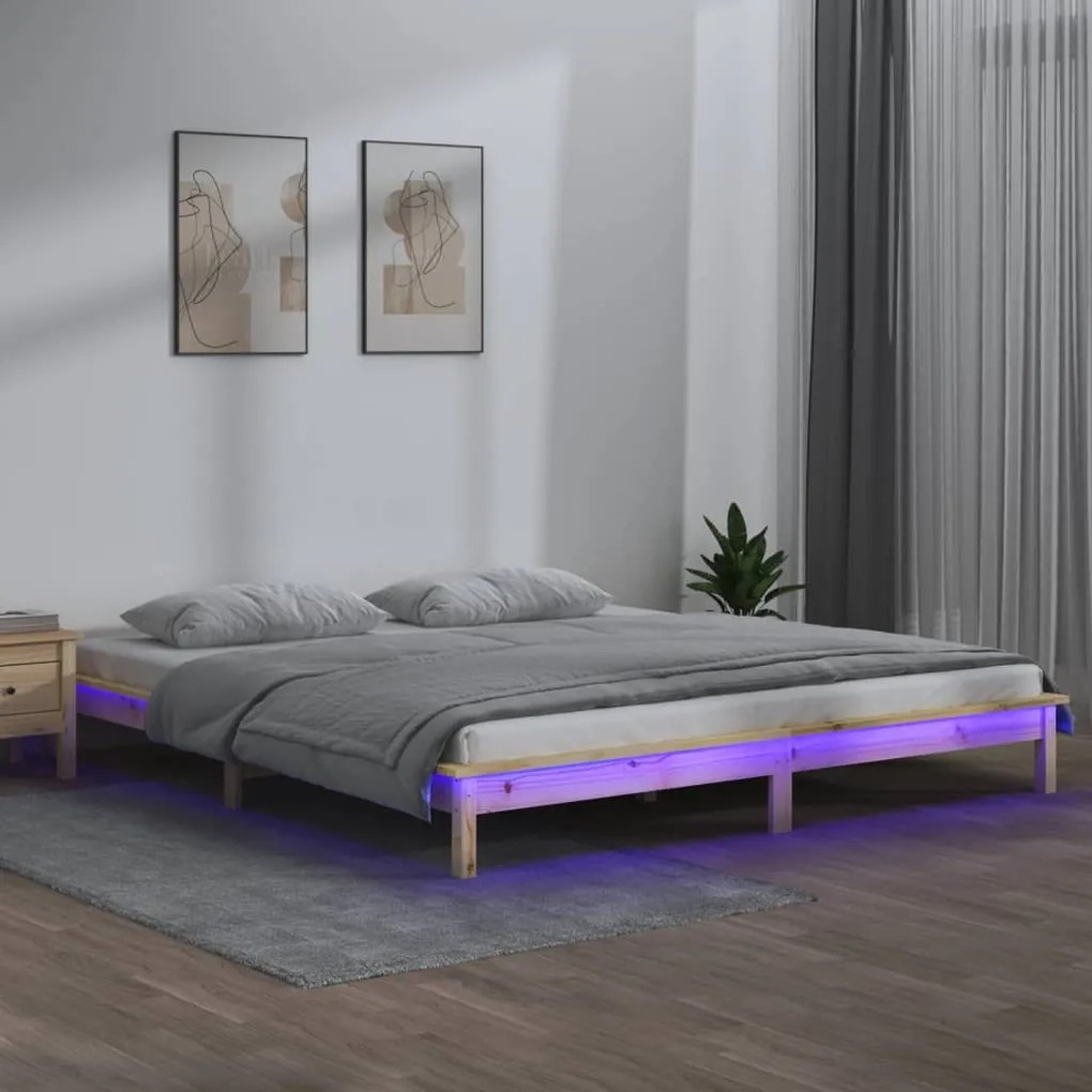 820616 vidaXL Estrutura de cama c/ LEDs 160x200 cm madeira maciça
