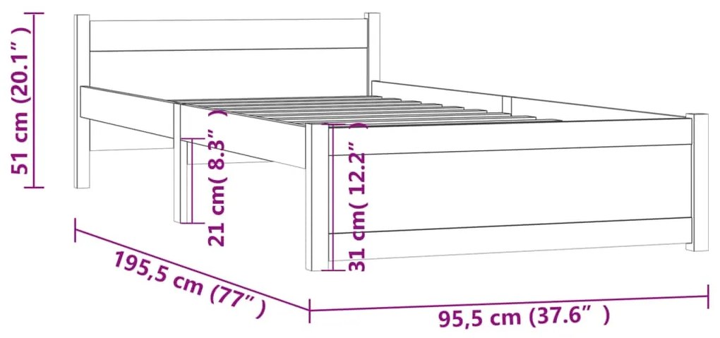 Estrutura de cama solteiro 90x190 cm madeira maciça branco