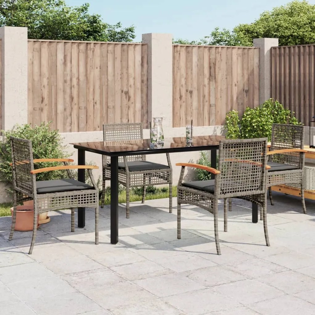 vidaXL 5 pcs conjunto de jantar p/ jardim c/ almofadões vime PE cinza