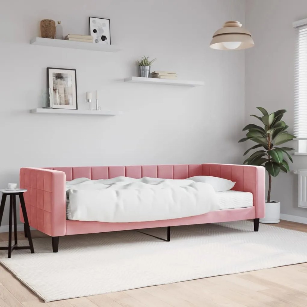 Sofá-cama com colchão 90x200 cm veludo rosa