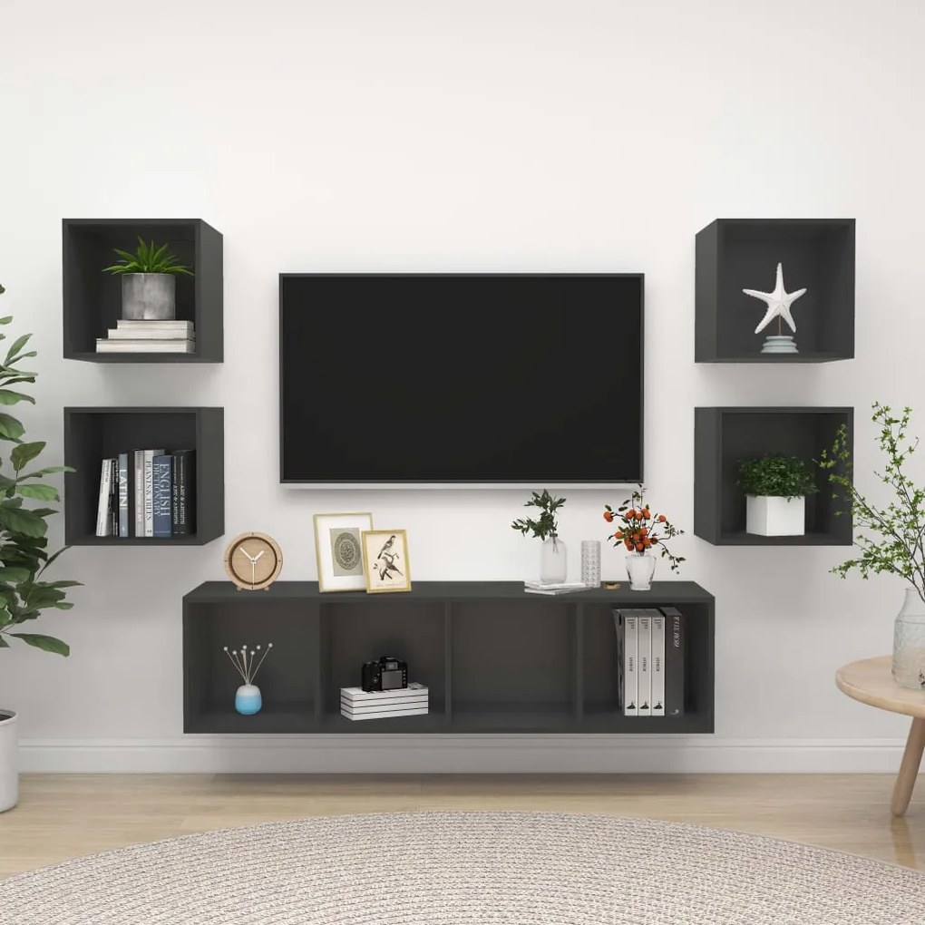 vidaXL 5 pcs conjunto de móveis de TV contraplacado cinzento
