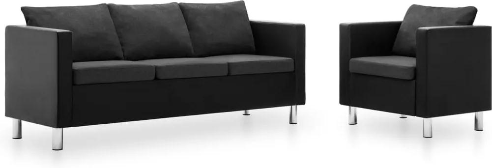 Conjunto de sofás 2 pcs couro artificial preto/cinzento-escuro
