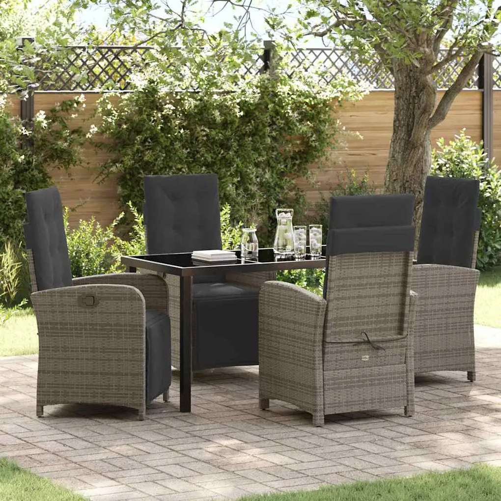 vidaXL Conjunto de Jantar de Jardim 5 Peças com Almofadas Cinzas em Rattan Sintético