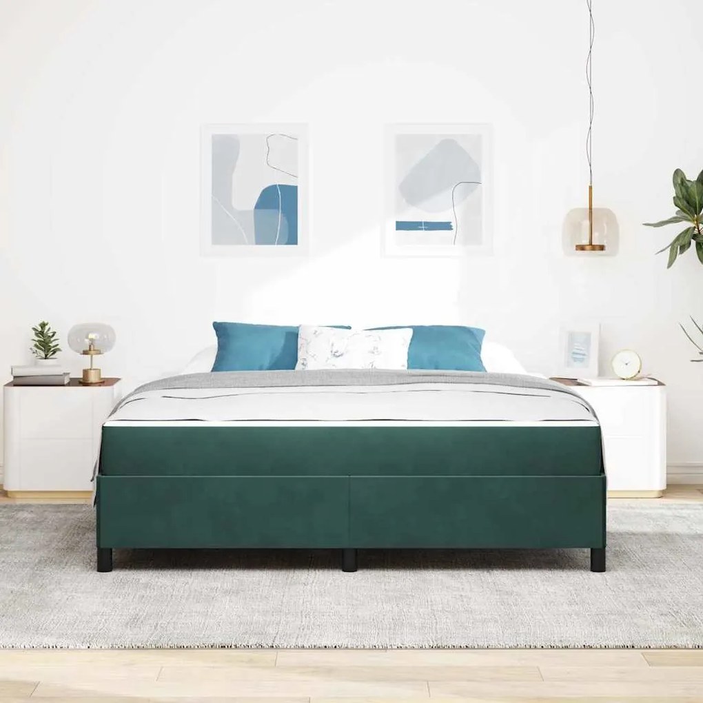 Estrutura da Cama Verde Escuro e Branco 180 x 200 cm Veludo
