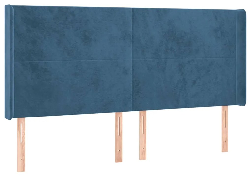 Cabeceira cama c/ luzes LED veludo 183x16x118/128cm azul-escuro