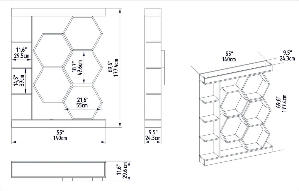 Estante Sueno – Branco/Nogueira – 140x29,6x177,4 cm