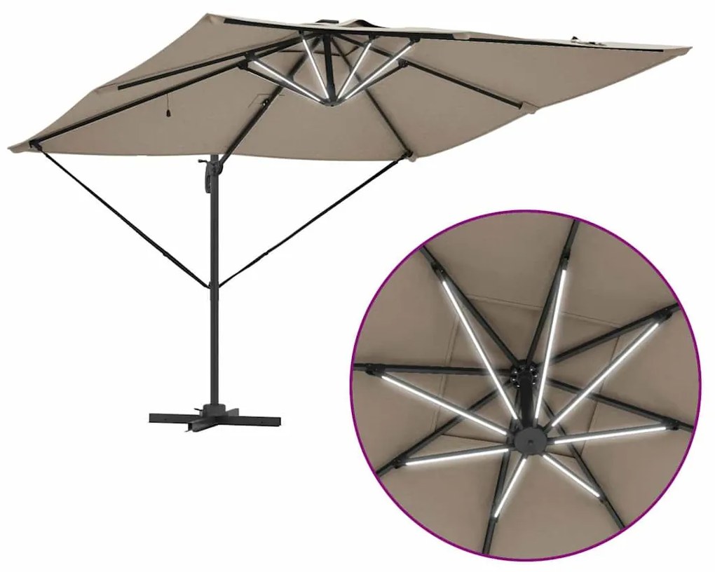 Parasol Cantilever Roma da com LEDs - Taupe (286 x 285 x 270 cm) - Alu