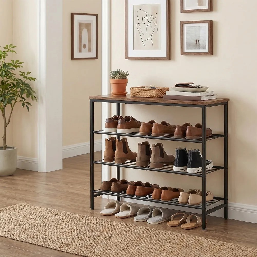Banco sapateira para sapatos, arrumação para sapatos, 30 x 75 x 69 cm castanho-preto