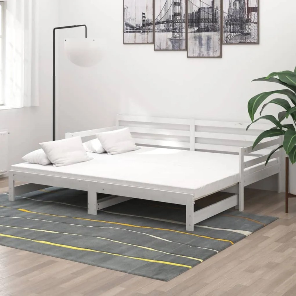 vidaXL Estrutura sofá-cama de puxar 2x(90x200) cm pinho maciço branco
