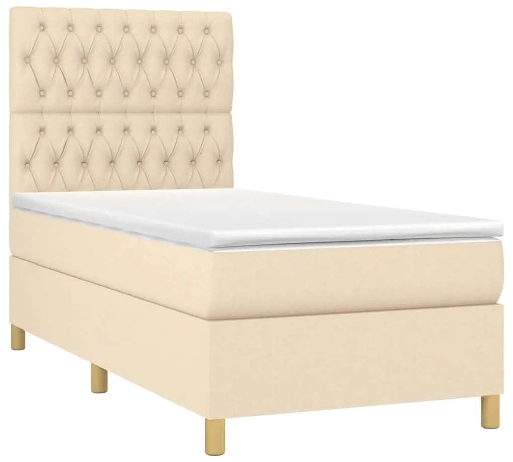 Cama box spring c/ colchão e LED 100x200 cm tecido cor creme