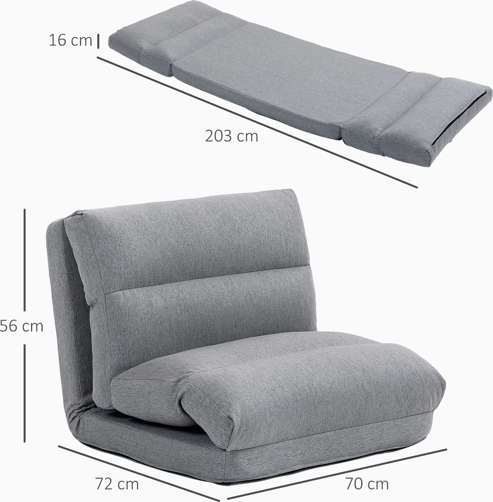 Poltrona de chão, sofá reclinável, poltrona convertível em cama, reclinável de 90° a 180°, tecido - 70 x 72 x 56 cm - cinzento
