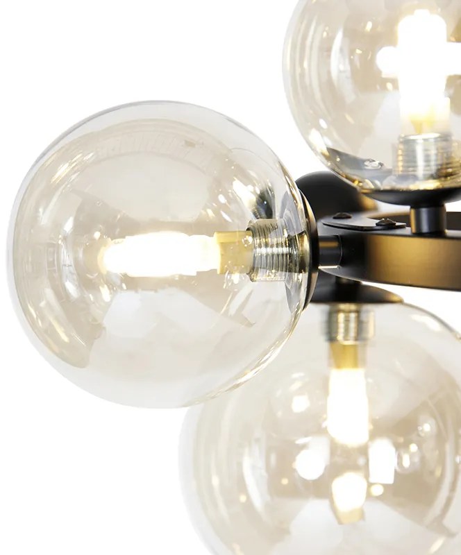 Candeeiro de suspensão Art Deco preto com vidro âmbar 12 luzes - David Art Deco