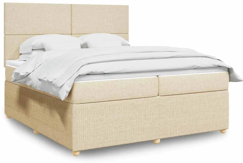 vidaXL Cama com molas/colchão 200x200 cm tecido cor creme