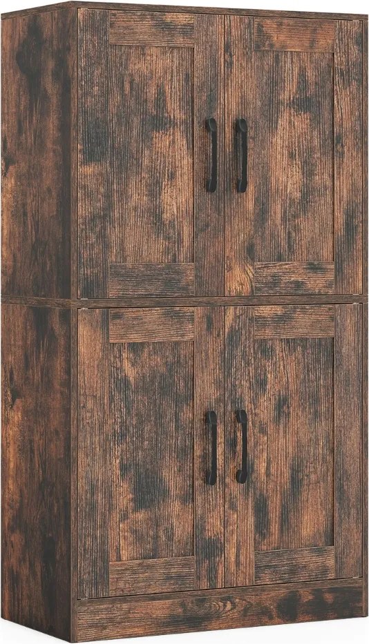 Armário de arrumação 60 x 30 x 110 cm, Despensa de cozinha, casa de banho, sala estar com portas e prateleiras ajustáveis Castanho