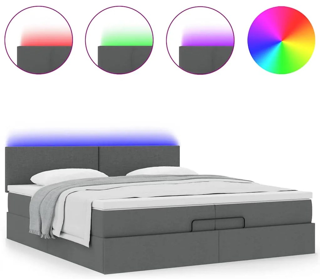 Estrutura de cama otomana com colchões tecido cinzento escuro