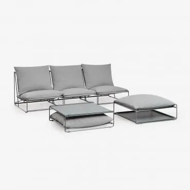 Conjunto De Jardim Amaro Com Sofá Modular De 3 Peças, Mesa Lateral E Pufe Conversível Cinza - Sklum