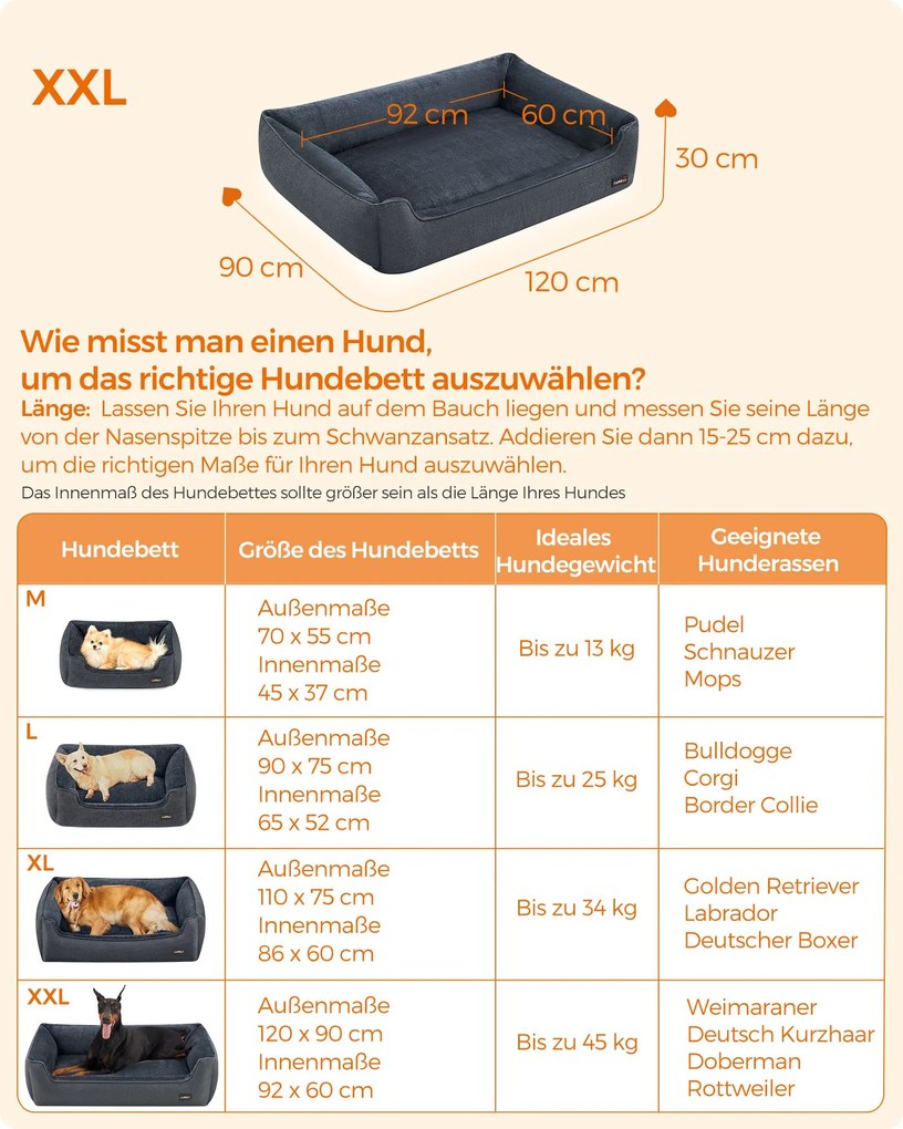 Cama para cães com rebordos elevados 120 x 90 x 30 cm cinzento escuro