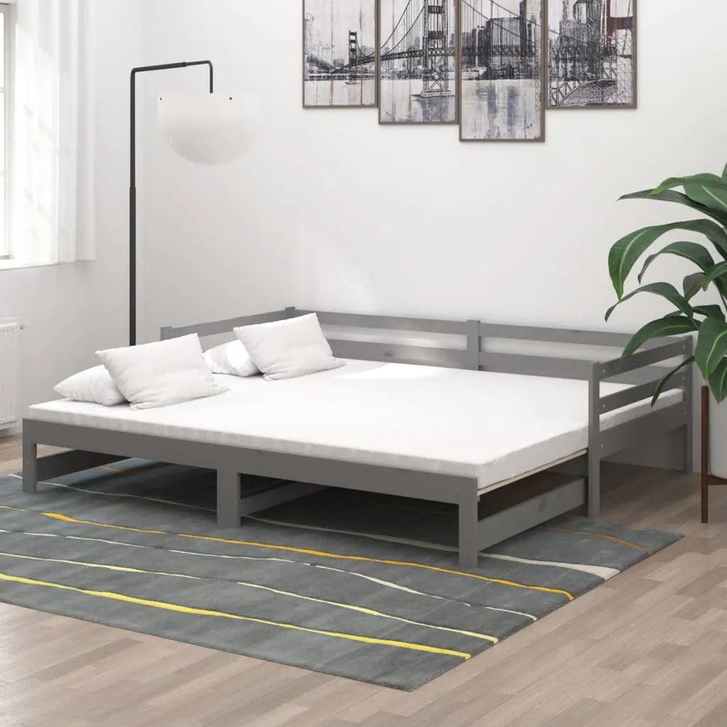 vidaXL Estrutura sofá-cama de puxar 2x(90x200)cm pinho maciço cinzento