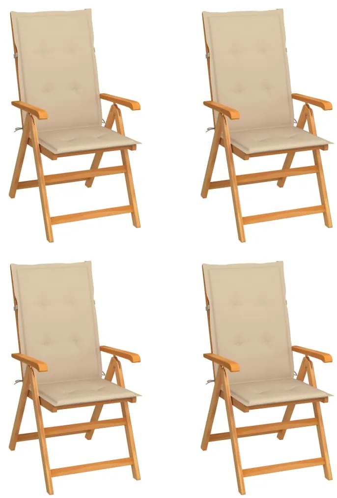 vidaXL Cadeiras de jardim c/ almofadões bege 4 pcs teca maciça