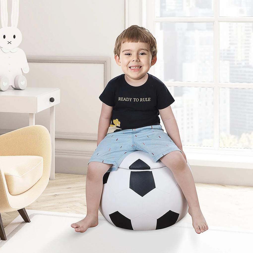 HOMCOM Mini sofá infantil para crianças Design de bola de futebol com função de armazenamento 51.5x51.5x36 cm preto e branco
