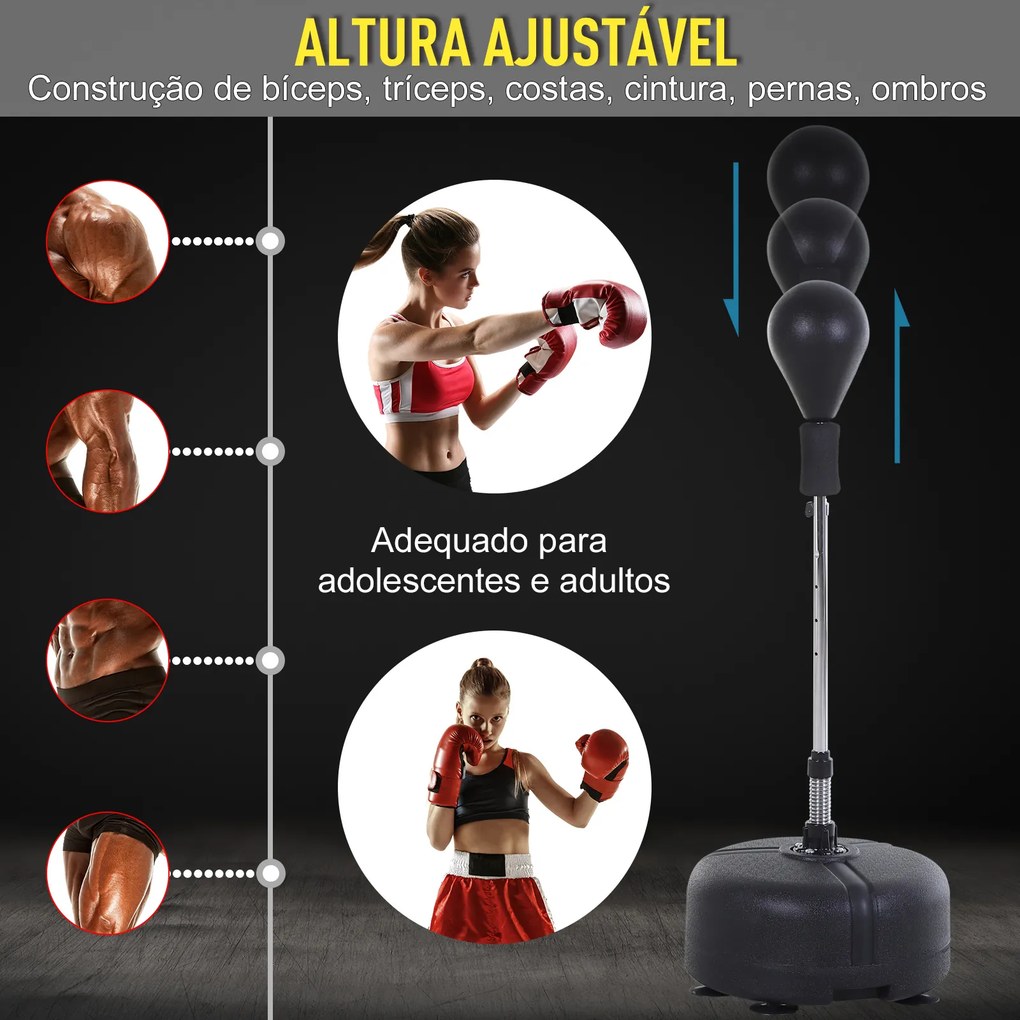 Pêra de boxe com Altura Ajustável e Base Refilável Pêra Boxe com Suporte e Luvas para Adultos e Adolescentes Ф48x136-154 cm Preto