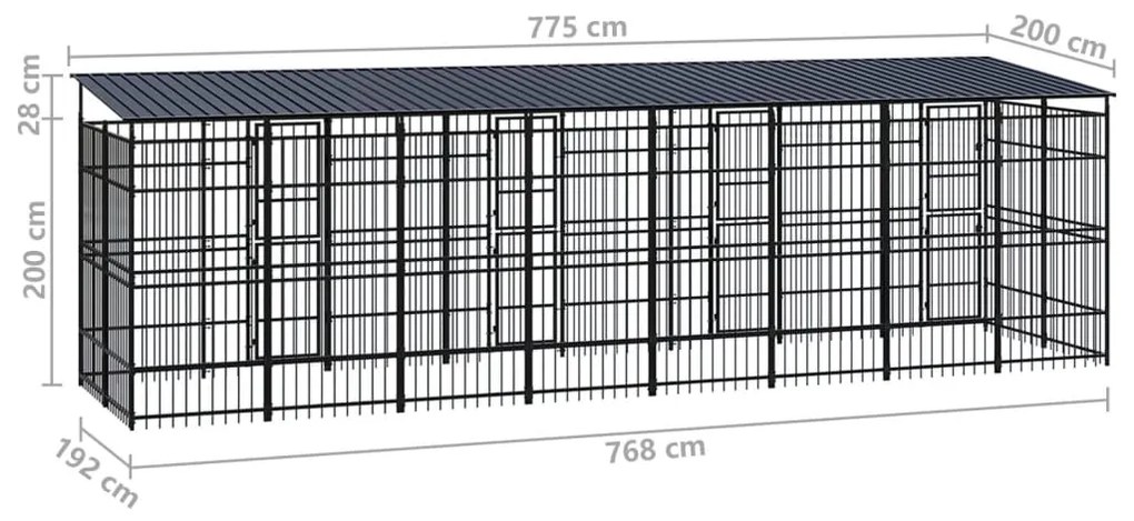 Canil de exterior com telhado 14,75 m² aço