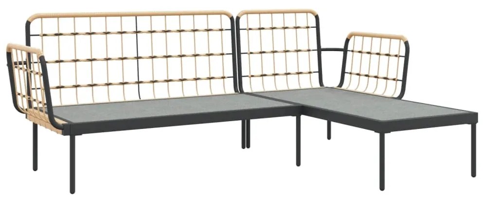 3pcs conjunto lounge jardim c/ almofadões cinza-escuros vime PE