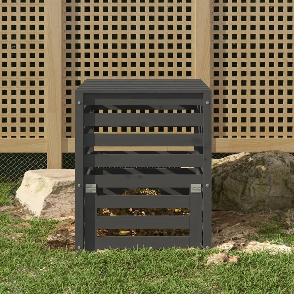 vidaXL Caixote de compostagem 63,5x63,5x77,5cm pinho maciço cinzento