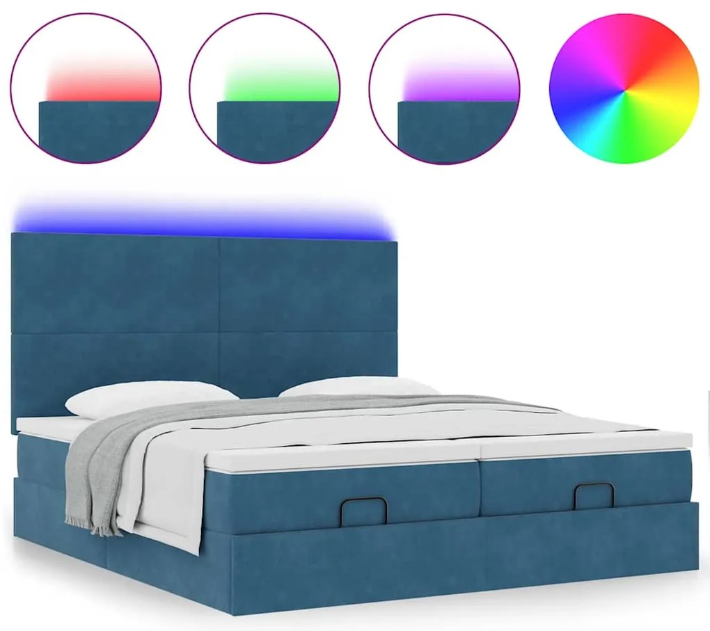 Estrutura cama otomana colchões 180x200 cm veludo azul escuro