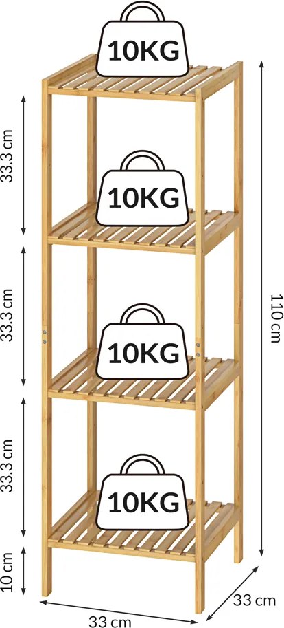 Estante de banheiro em bambu 110 x 33 x 33 cm Castanho