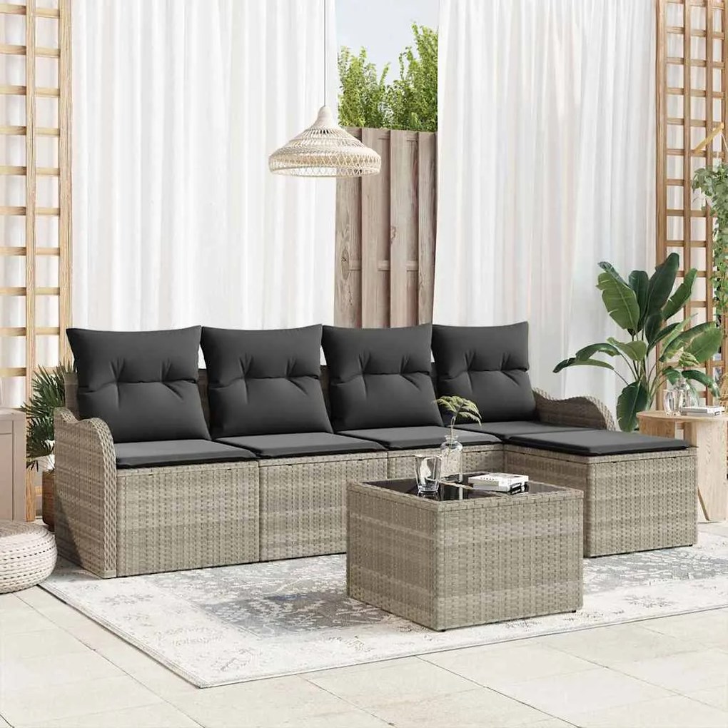 Conjunto de Sofá de Jardim vidaXL com Almofadas Cinza Rattan Sintético