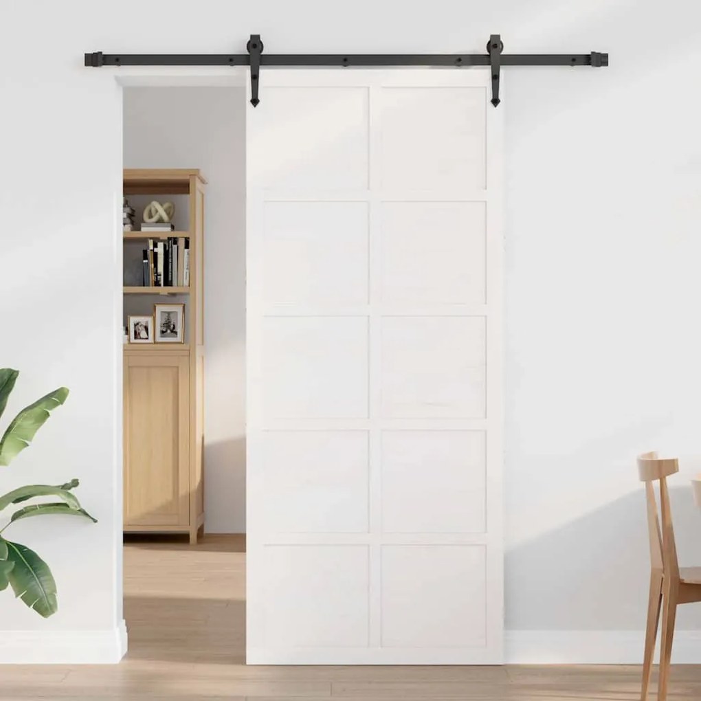 Porta de celeiro Branco 90 x 210 cm Madeira de pinho maciça