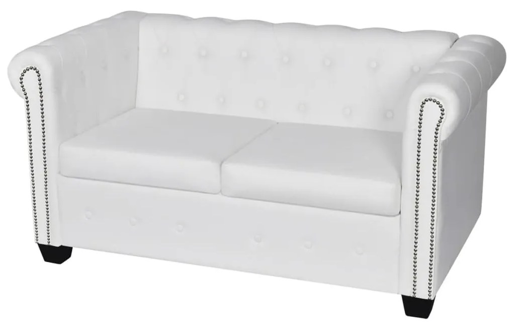 Conjunto sofás Chesterfield 2 + 3 lugares couro artific. branco