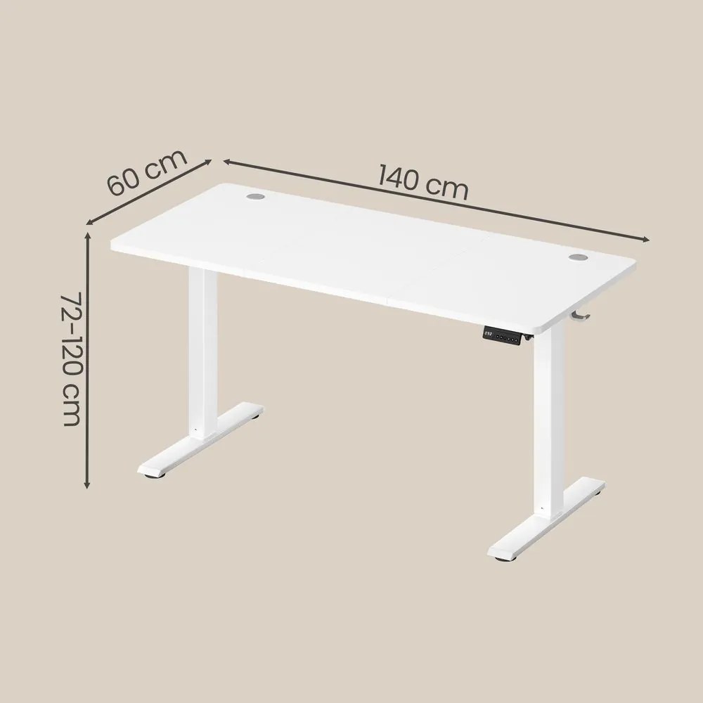 Secretária elétrica, função de memória com 4 alturas 140 x 60 x (72-120) cm Branca
