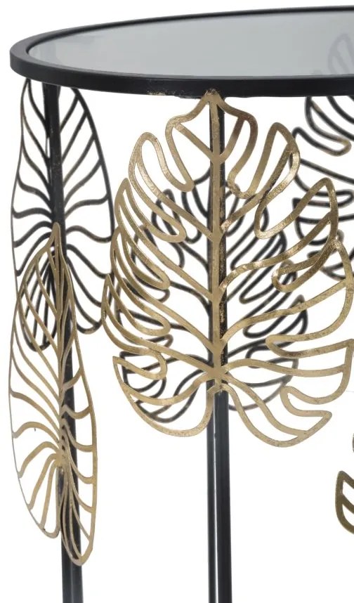 MESA DE APOIO FOGLIE GLAM Ø 38X55-33X50 CM PRETO E DOURADO