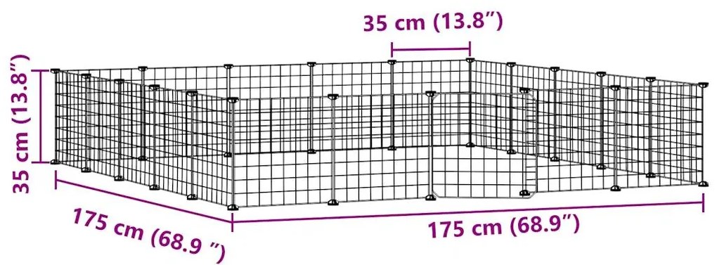 Gaiola p/ animais de 20 painéis c/ porta 35x35 cm aço preto