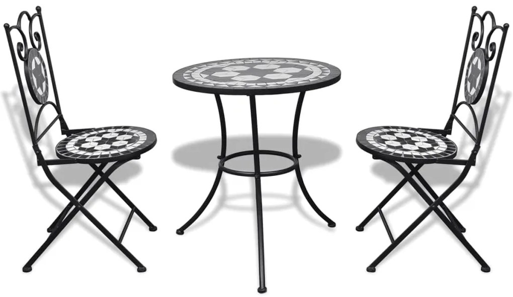 Conjunto bistrô azulejos de cerâmica 3 pcs preto e branco