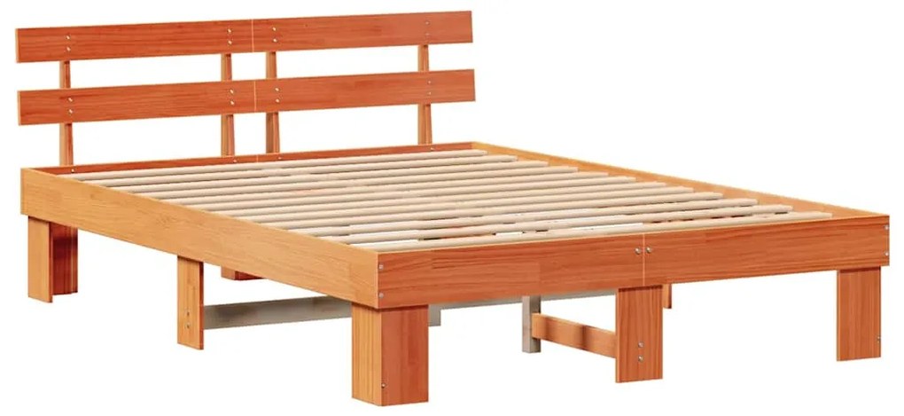 Estrado de Cama com Cabeceira Castanho 160x200 cm Madeira Sólida de Pi