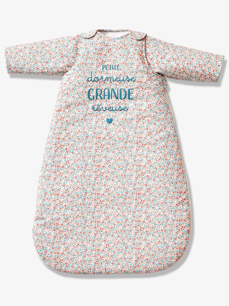 Saco de bebé com mangas amovíveis, tema Dormeuse Reveuse rosa claro liso com motivo
