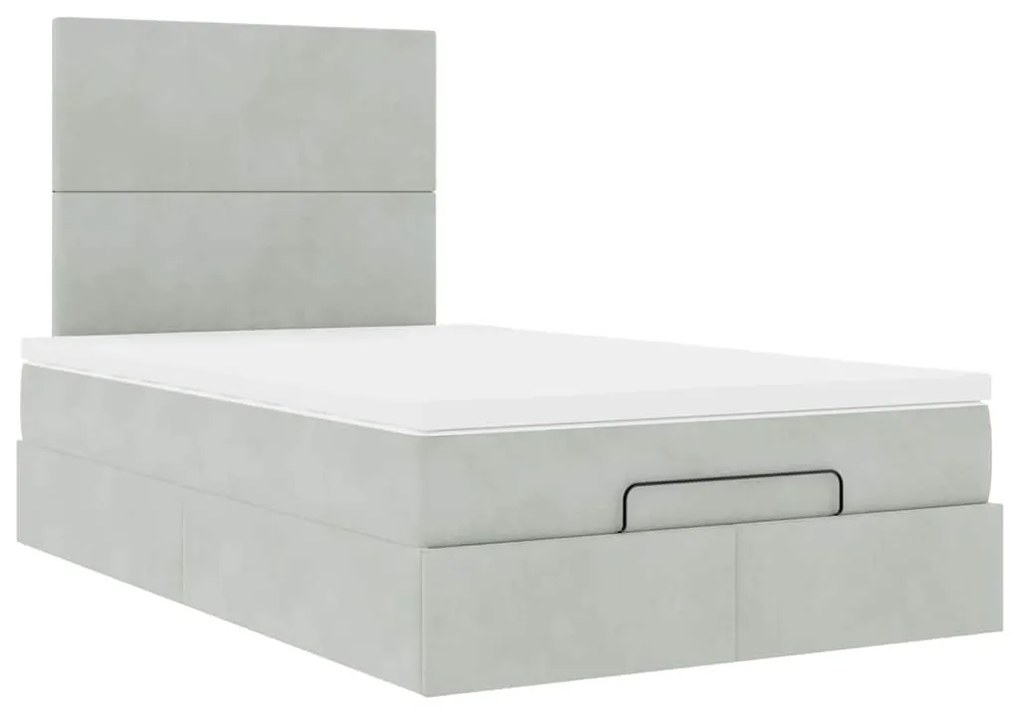 Estrutura de cama otomana com colchões cinza claro Veludo