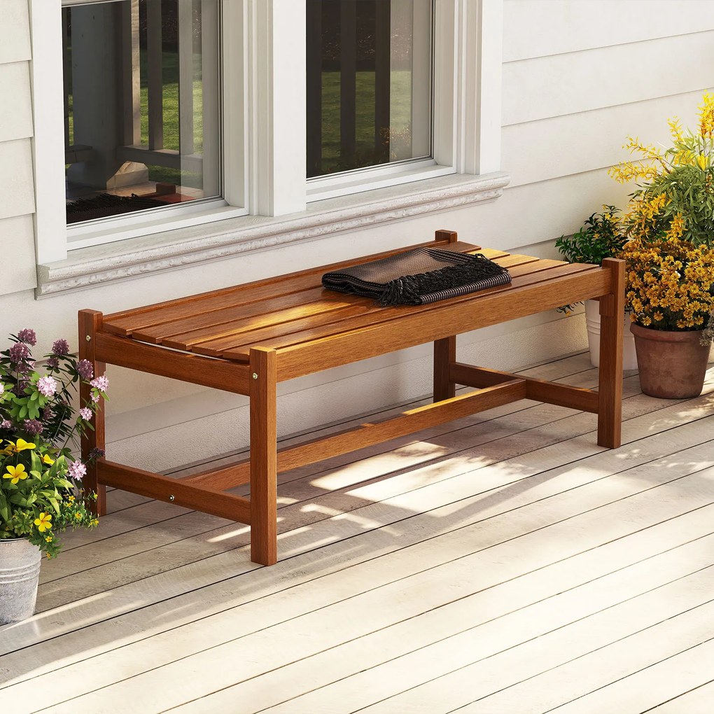 Conjunto de 2 bancos de jardim de 2 lugares,112 x 51 x 41,5 cm (MESA NÃO INCLUIDA), em madeira com acabamento a óleo de teca e assento curvo em ripas,