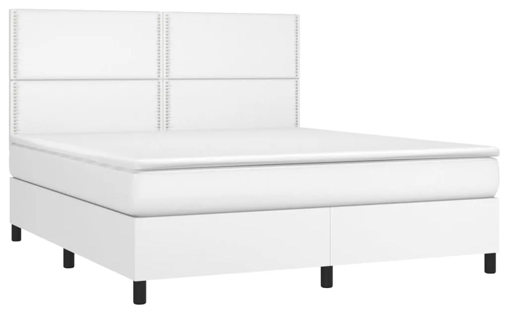 Cama box spring c/colchão/LED 160x200cm couro artificial branco