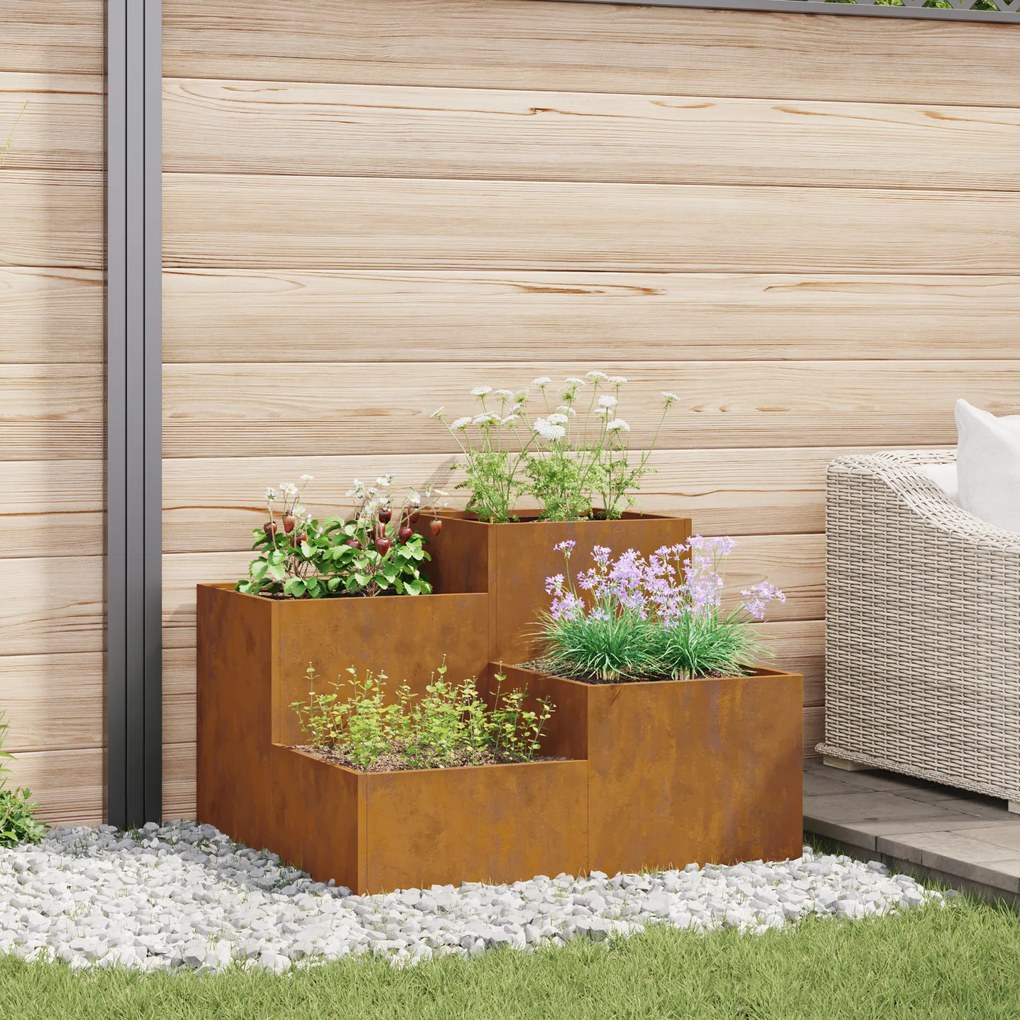 Jardineira vidaXL 80x80x60 cm em Aço Envelhecido
